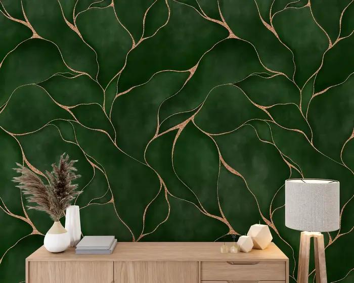 Papier peint mural feuilles d'aquarelle vertes