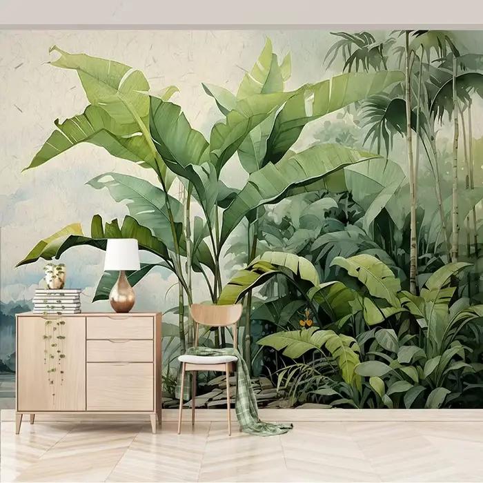 Papier peint mural personnalisé nordique rétro peint à la main feuilles plantes tropicales résistant à l'humidité salon chambre décoration maison occaions spéciales