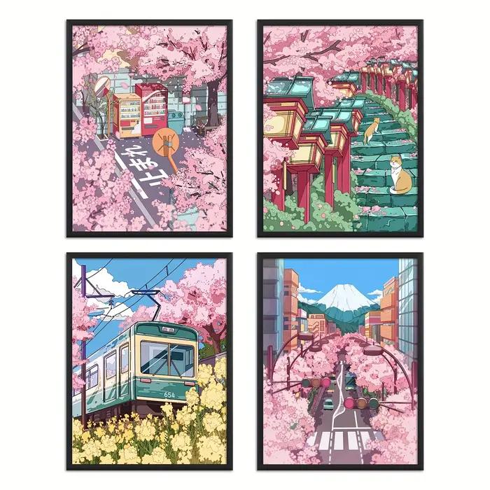 Affiche d'art mural en fleurs de cerisier japonais