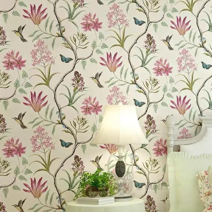 Papier peint auto-adhésif fleur et oiseau