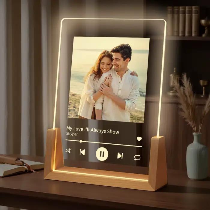 Photo personnalisée musique veilleuse Portrait personnalisé lampe acrylique avec chanson anniversaire romantique mariage Couples cadeau d'anniversaire
