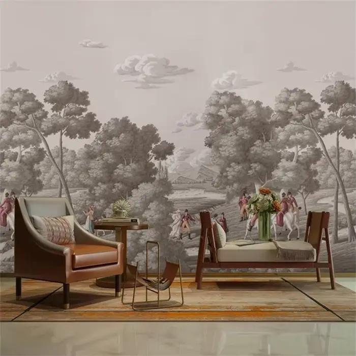 Papier Peint Mural 3D sur Mesure pour Salon et Chambre à Coucher, Fond de Peinture Européenne et Occidentale, Paysage Mural, Campagne Française