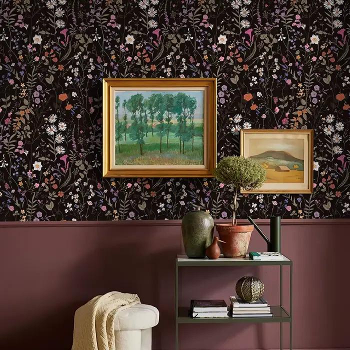 Papier peint Floral en PVC noir