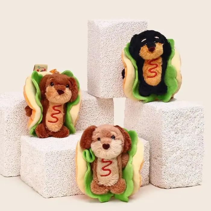 Porte-clés Teckel Mignon Chien Hamburger Peluche Breloque de Sac Double Fonction Accessoire Adorable Cadeau pour Femme
