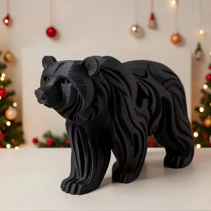Statue d'ours noir corpulent, design minimaliste moderne, excellent ornement décoratif pour la maison
