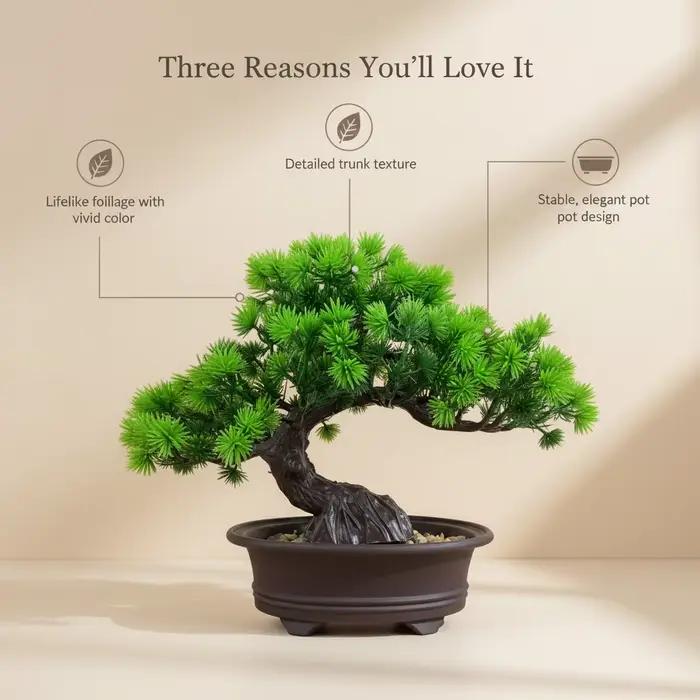 Arbre bonsaï Zen en pin artificiel en pot pour bureau et fête en blanc lait et saphir profond décoration intérieure durable et élégante pour occasions spéciales