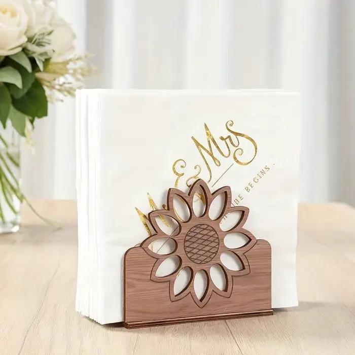 Porte-serviettes en bois au design sophistiqué en forme de tournesol