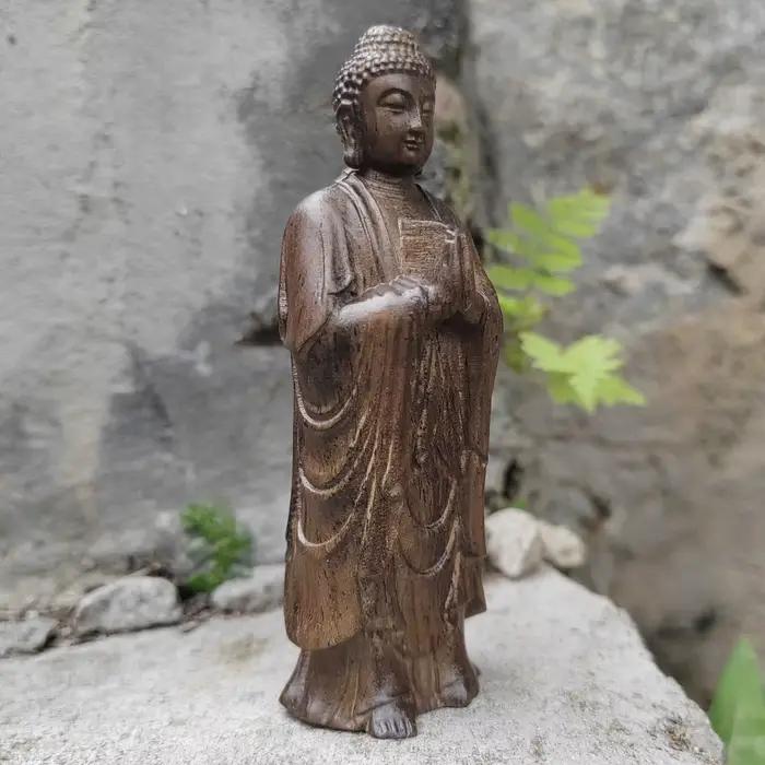 Statue de Bouddha en bois sculptée à la main de 3