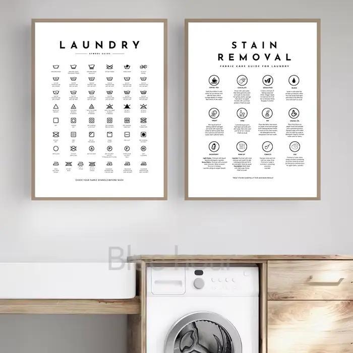 Panneau de buanderie, Art mural imprimé, symbole de buanderie, peinture sur toile, Guide de soins du linge, affiches et imprimés, décoration d'images murales