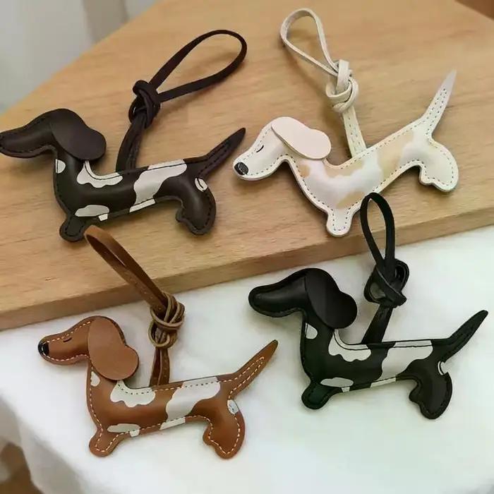Porte-clés Teckel en Cuir PU, Pendentif Mignon Chiot, Accessoire de Sac, Breloque pour Clés