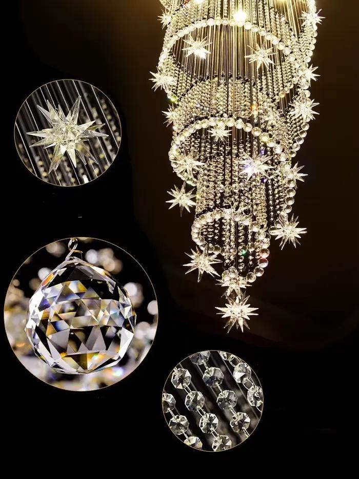 Lustre en cristal d'escalier Duplex moderne pour salon lampes suspendues longues décor à la maison couloir hall Villla
