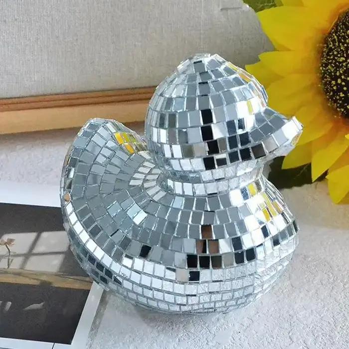 Décoration de canard en verre miroir argenté