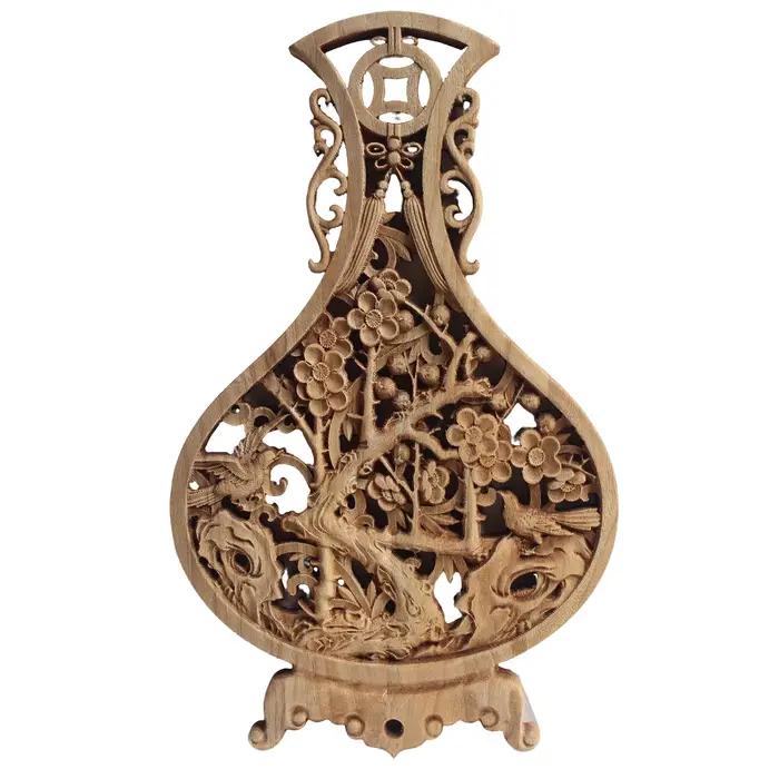 Décoration murale artisanale traditionnelle en bois de camphre sculpté motif fleurs oiseaux pruniers orchidées bambou pour la maison occasions spéciales