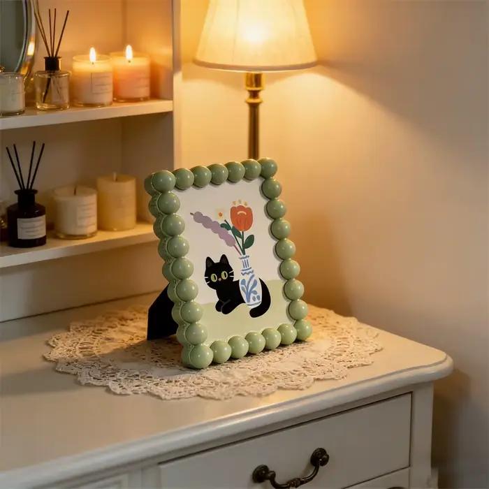 Cadre photo perlé, design mignon de dessin animé, support photo de table Kawaii, présentoir photo de bureau pour la maison, le bureau et la chambre