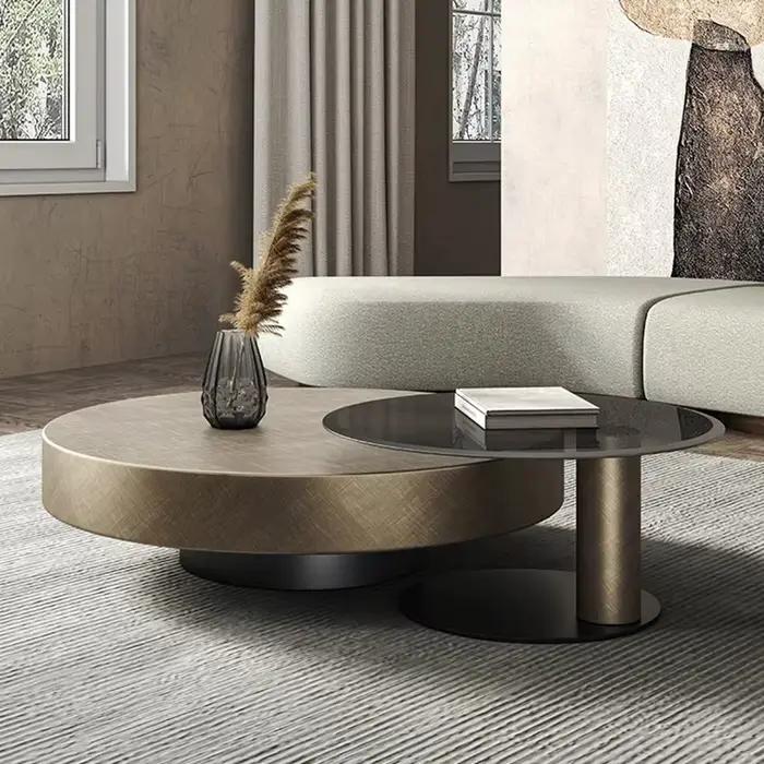 Table basse ronde en acier inoxydable moderne pour salon élégant avec espace de rangement pour maison nordique