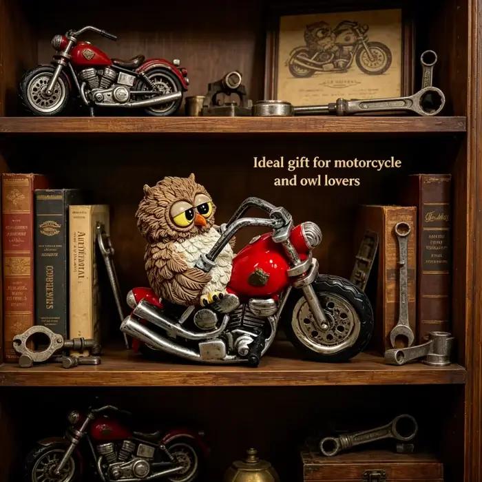 Figurine en résine Hibou sur Moto, Statue Hibou Motard Rétro, Décoration Animale Fantaisiste pour Maison et Bureau
