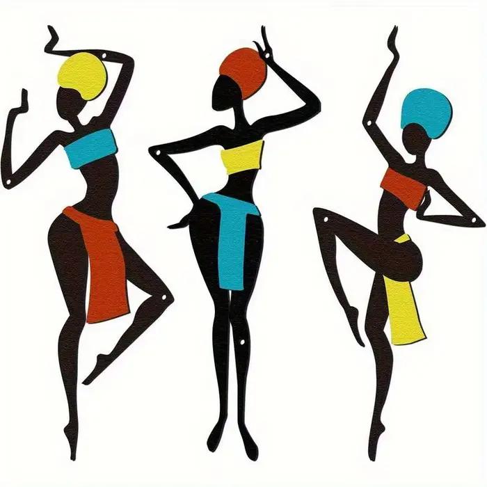3 pièces d'art mural en métal africain - Art silhouetté de style danse ethnique
