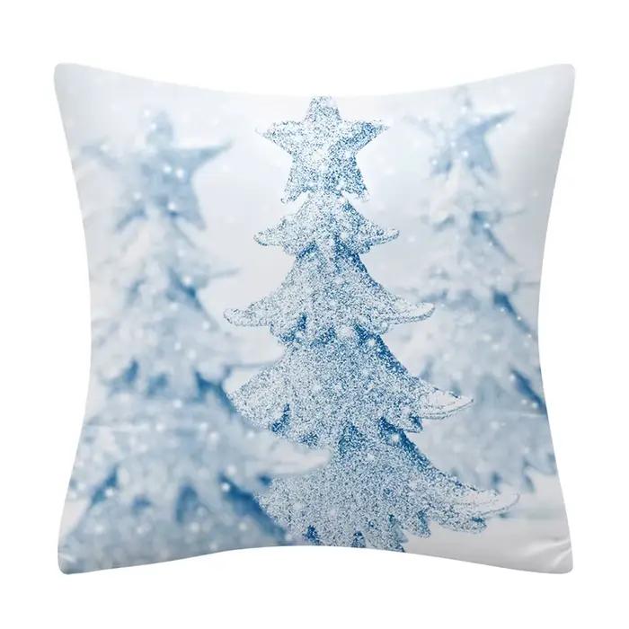 Juste de coussin imprimée bleu et blanc