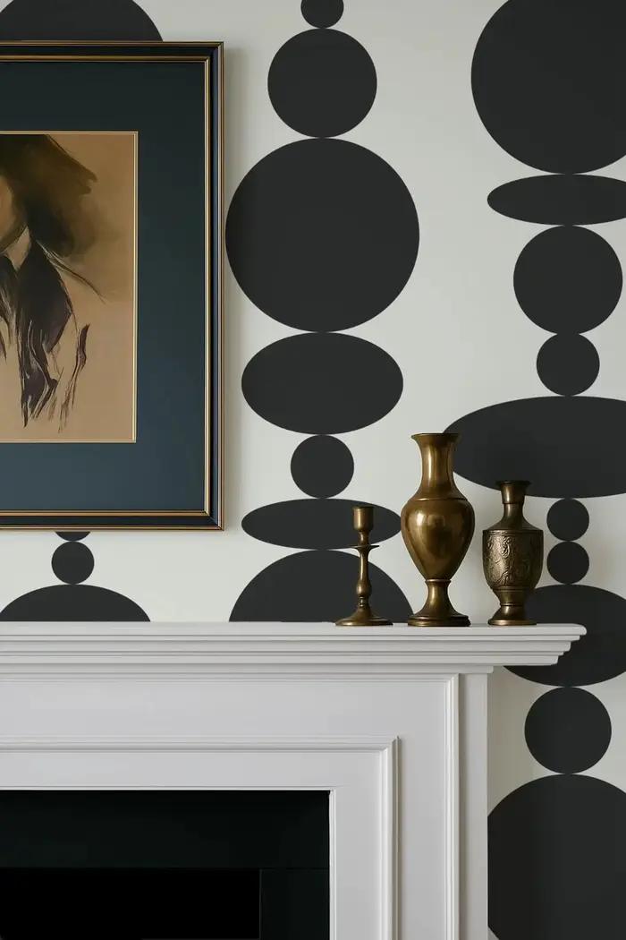 Papier peint à décoller et à coller de forme ronde abstraite en noir et blanc