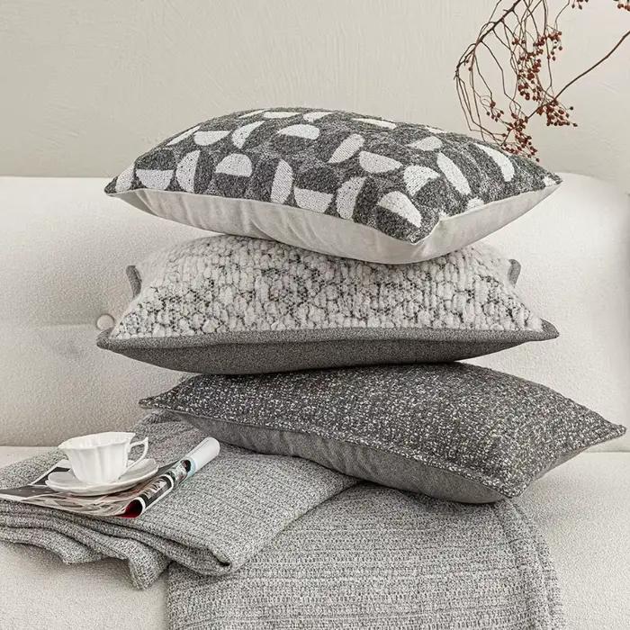 Housse de coussin en tissu mélangé de luxe haut de gamme, gris avancé, jacquard rétro tissé, douce et épaisse, pour canapé