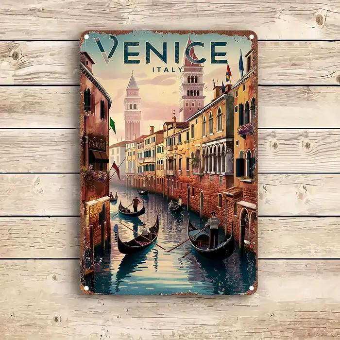 Panneau en métal vintage représentant un paysage de Venise