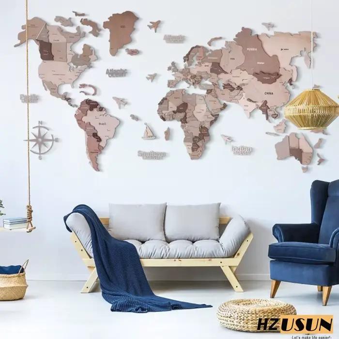 Atlas du Monde en Bois Acrylique 3D Solide