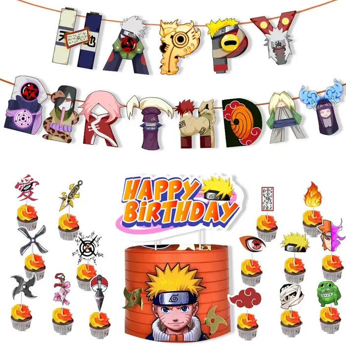 Naruto Anime décoration de gâteau d'anniversaire vaisselle bannière ballons en latex accessoires Kit