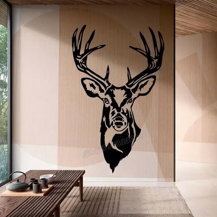 Autocollant mural cerf cornes forêt animal sauvage tête