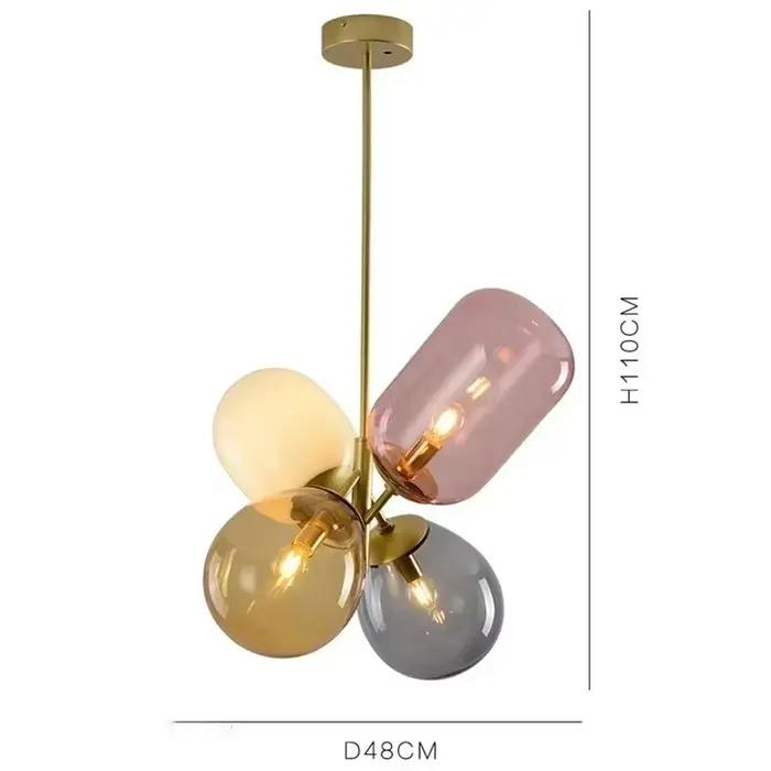 Lustre en verre coloré de branche ancienne post-moderne, lustre de personnalité, suspension créative de ballon, décor de salon et de chambre à coucher