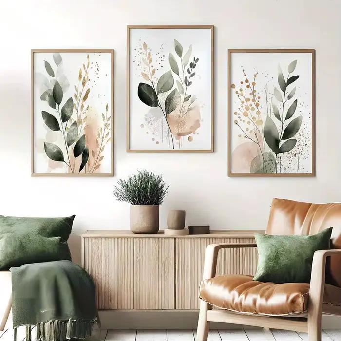 Ensemble d'art mural en aquarelle avec feuilles d'eucalyptus impression sur toile bohème minimaliste pour la maison occasions spéciales