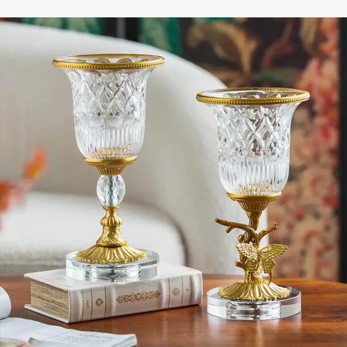 Vase en verre cristal et laiton, ornement hydroponique, vase de bureau, récipient pour fleurs, arrangement floral, vases décoratifs