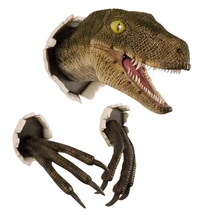 Sculpture murale de dinosaure 3D, tête de dinosaure en résine avec griffes, décoration d'intérieur