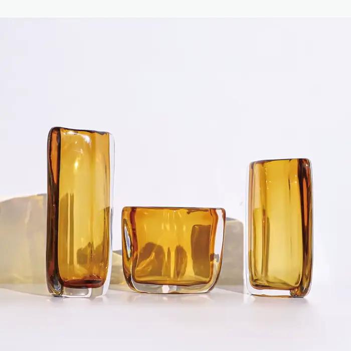 Vase en verre couleur ambre, pots de fleurs hydroponiques, décoration de bureau, artisanat, arrangement de fleurs, vases floraux, décoration esthétique de la pièce