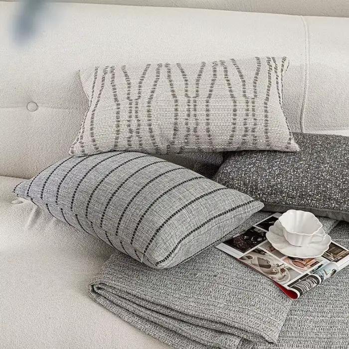 Housse de coussin en tissu mélangé de luxe haut de gamme, gris avancé, jacquard rétro tissé, douce et épaisse, pour canapé