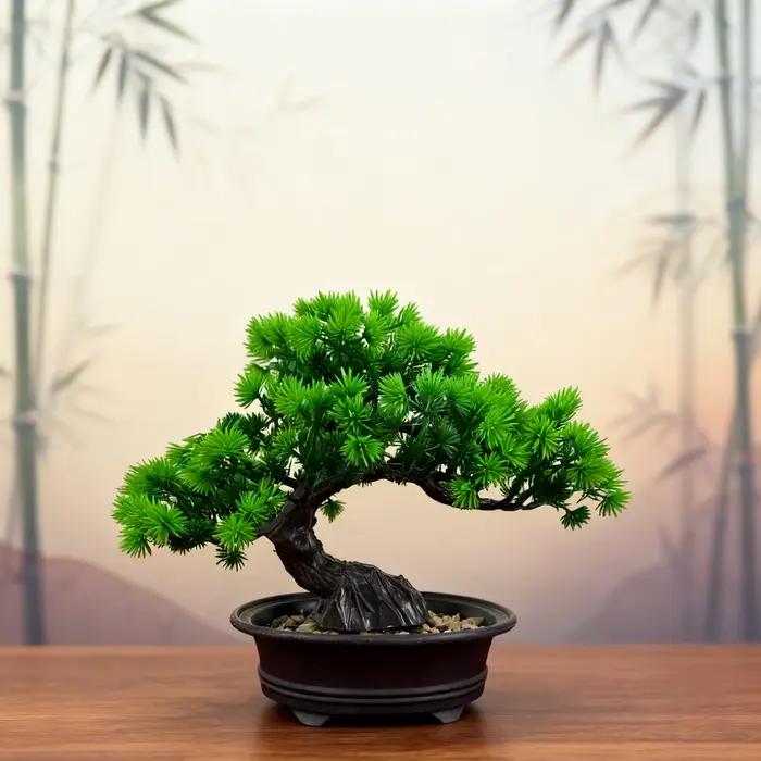 Arbre bonsaï Zen en pin artificiel en pot pour bureau et fête en blanc lait et saphir profond décoration intérieure durable et élégante pour occasions spéciales