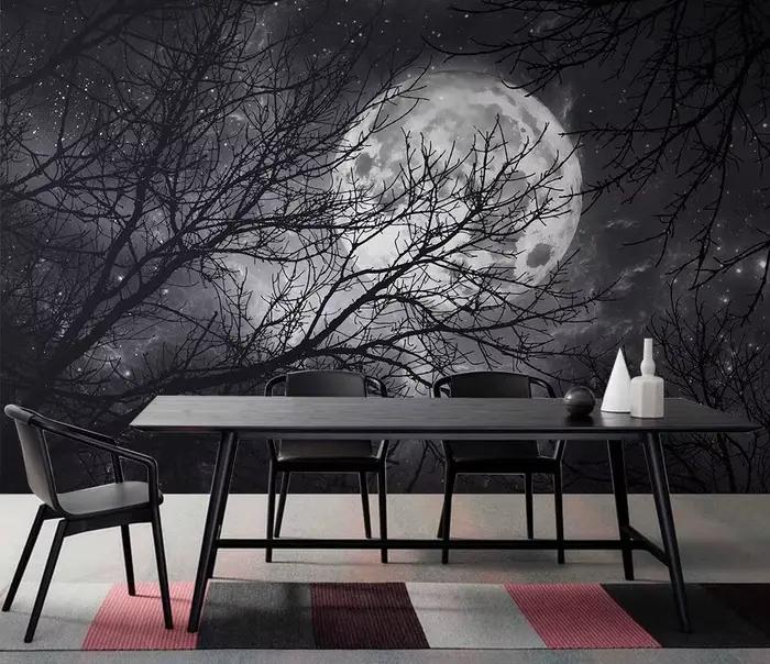 Papier peint personnalisé en 3d, motif lune, branche, bois, décoration de maison, salon, chambre à coucher, noir et blanc, forêt dorée