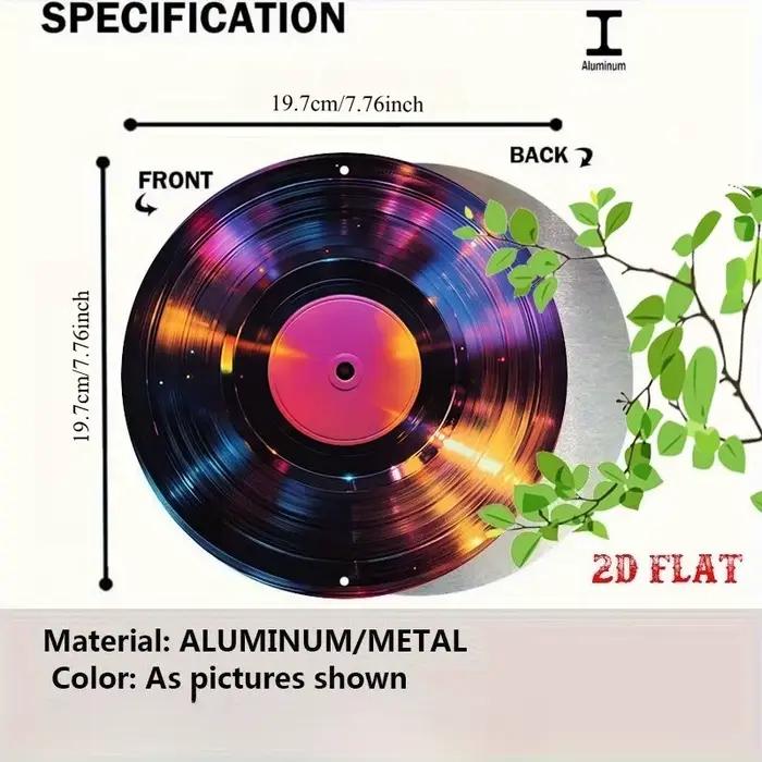 Décoration murale ronde en aluminium – Design disque vinyle avec reflets et étincelles colorés