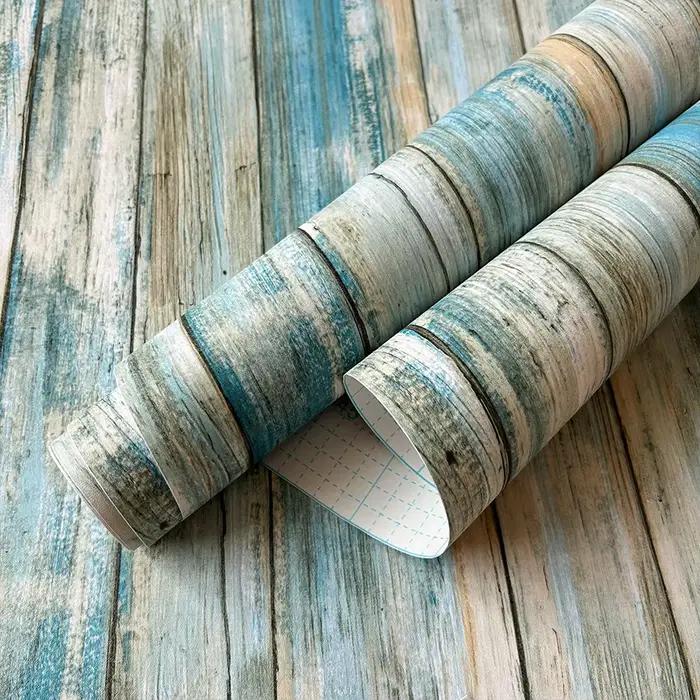 Papier peint auto-adhésif imitation grain de bois style pastoral