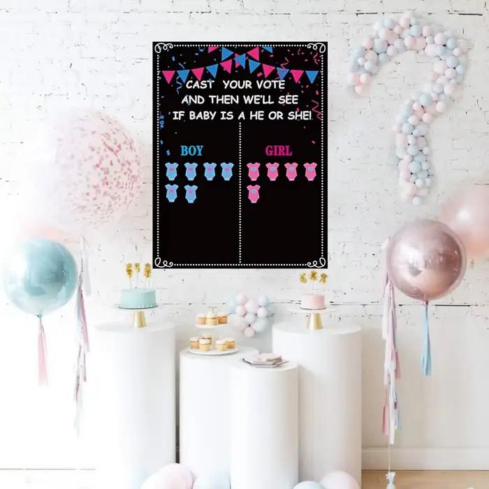 1 Ensemble de décorations et fournitures de fête pour révélation du sexe (garçon ou fille), jeux pour la vote, cadeaux pour la fête prénatale et la famille