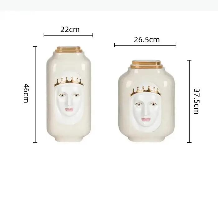 Vase en céramique, personnage de dessin animé abstrait, visage de la reine, vase à fleurs, sculpture, artisanat en céramique, accessoires de décoration pour la maison