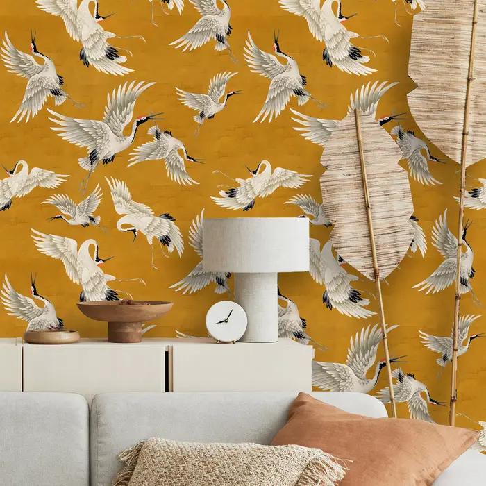 Autocollants muraux d'oiseaux grue Chinoiserie