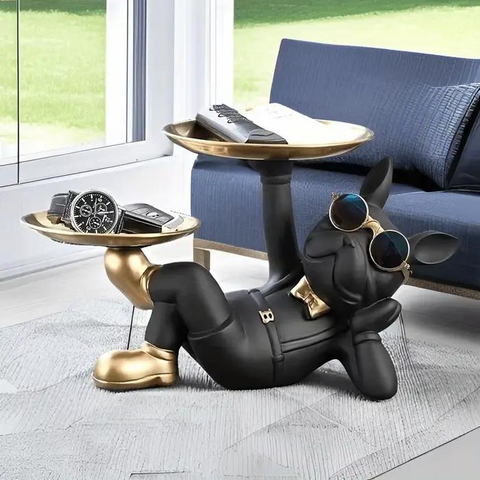 Plateau en résine bouledogue noir pour animaux de compagnie décoratif et pratique à offrir pour la maison occasions spéciales