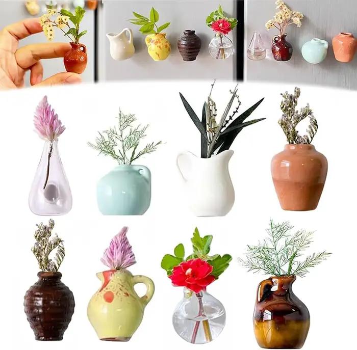 Mini vase à fleurs magnétique créatif en céramique – Insert en porcelaine DIY pour autocollant de réfrigérateur