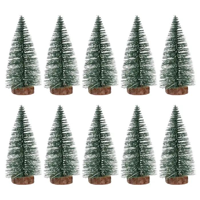 Mini décoration d'arbre de noël de 10Cm, 10 pièces, avec pin couvert de neige, ornements DIY pour Bar de fête à domicile