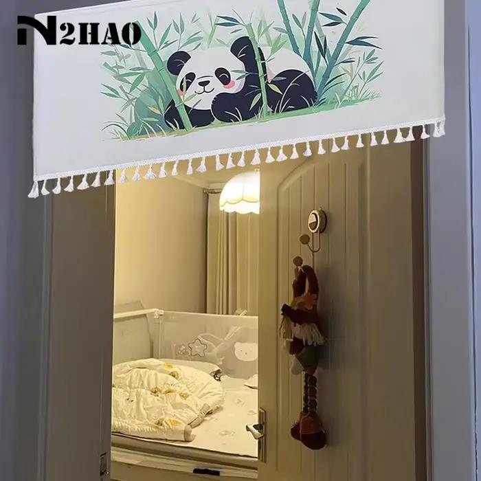 Rideau de porte auto-adhésif style animalier de dessin animé avec pompons pour la décoration du salon