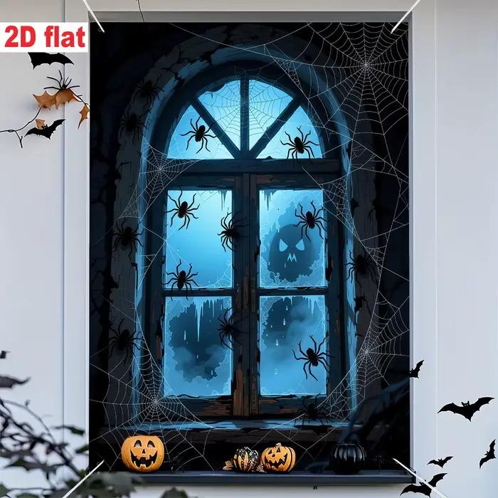 1 pièce, en polyester, fenêtre en bois cintrée de style sombre / gothique, décoration d'Halloween sur le thème sombre et mystérieux