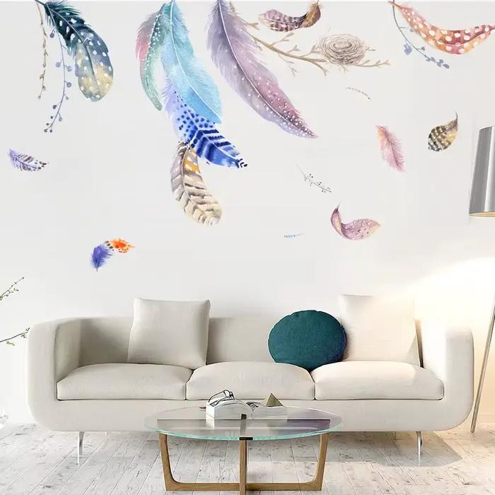 Autocollant mural en plumes colorées pour décoration de salon moderne et élégante à offrir pour améliorer l'intérieur de la maison occasions spéciales