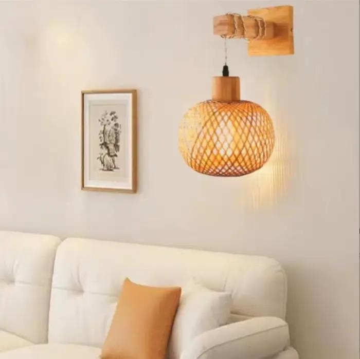 Lanterne en bambou applique en rotin naturel osier E27 lustres tissé à la main