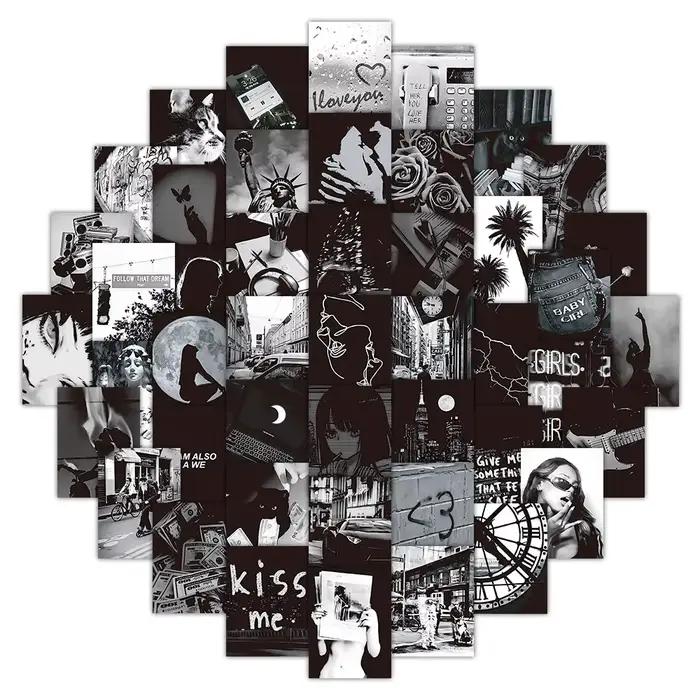 Kit de collage mural esthétique noir et blanc, 50 feuilles, impressions photo vintage pour décoration de chambre indie, autocollants Story Store