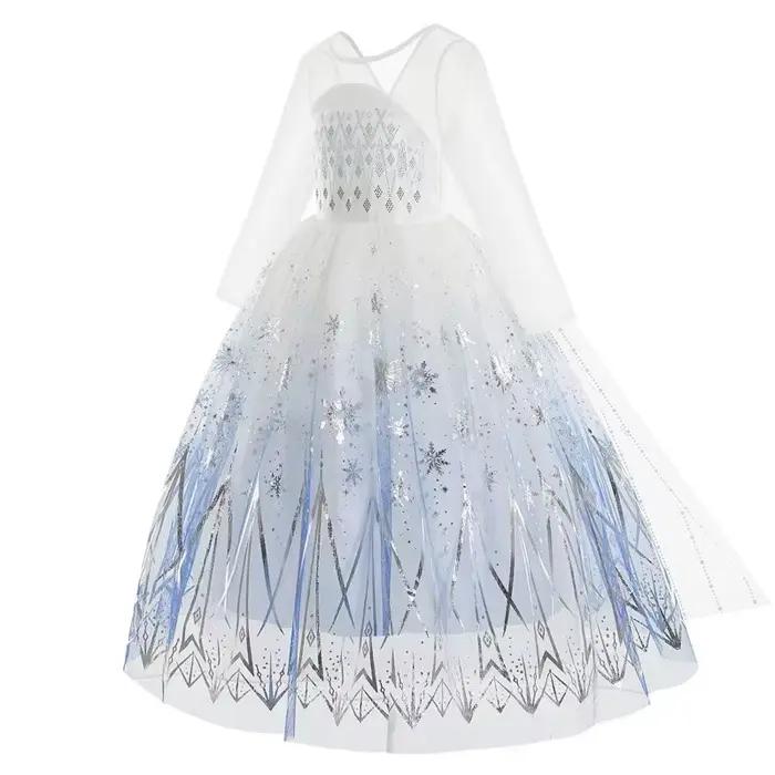 Robe de princesse Elsa Disney pour filles, blanche, imprimée, manches longues, en dentelle, ensemble cadeau de fête Festive, robe la reine des neiges, esprit de feu Olaf